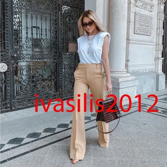 Melina pants lookalike! Faux leather beige nude flare out pants - Picture 2 of 8